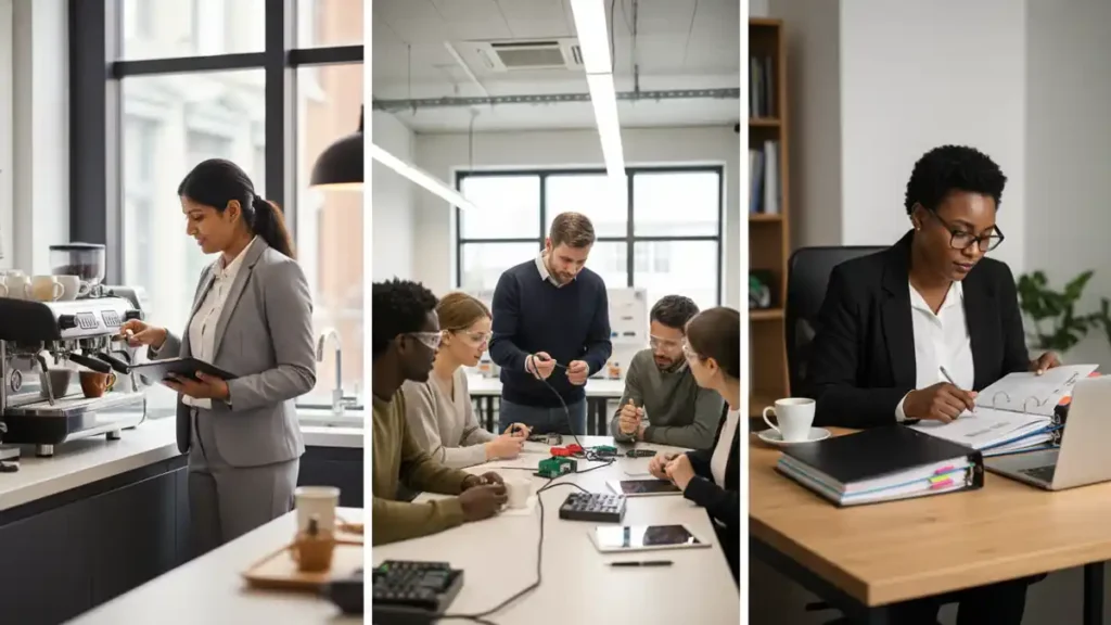 Workplace observation, group practical assessment and portfolio review illustrating assessor qualification routes