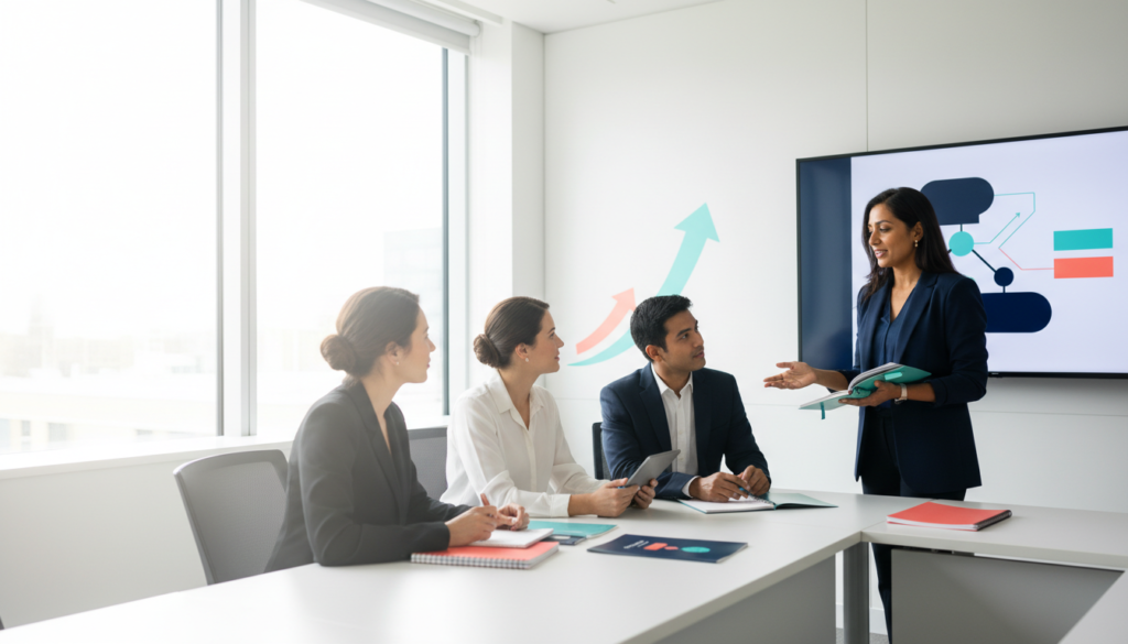 Adult trainer delivering a workplace learning session after completing a Level 3 AET qualification