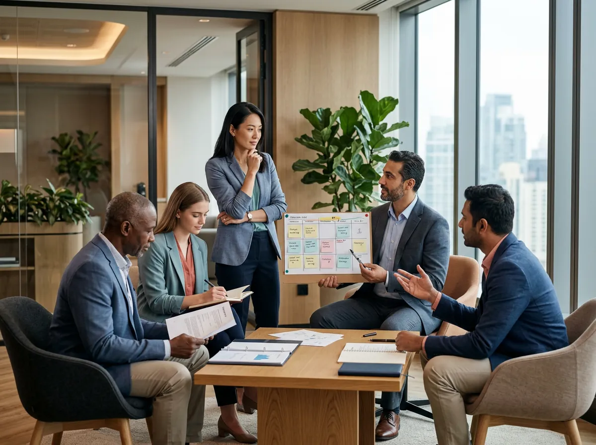 CMI management and leadership courses – diverse professionals discussing strategy in a leadership workshop