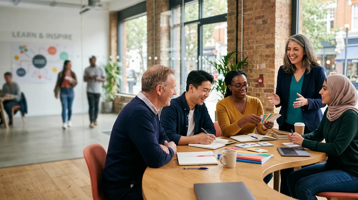 Education and Training courses – educator guiding adult learners in a collaborative workshop