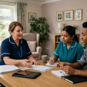 Senior care practitioner mentoring colleagues for the Level 4 Diploma in Adult Care at HHF Training