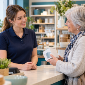 Retail assistant helping a customer: customer service in the retail sector